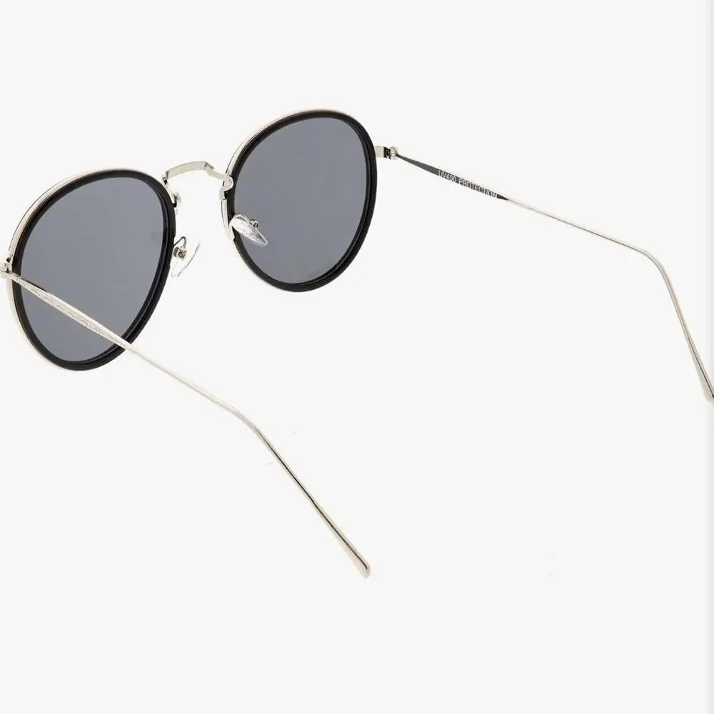 NEW NORDSTROM Black Silver $78 Slim Etch Oversized Metal Sunglasses Sunnies Y2K